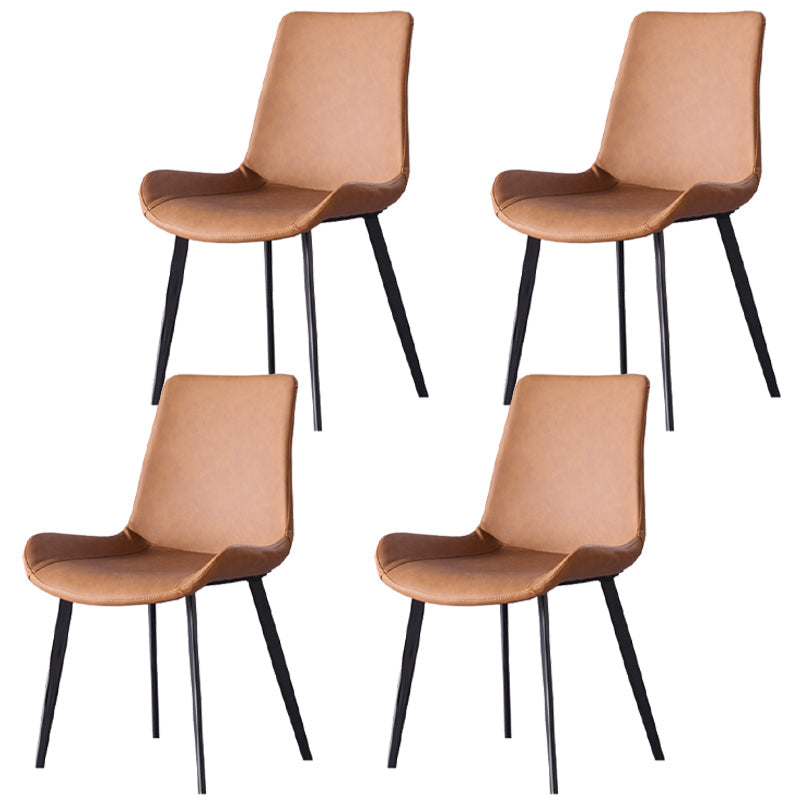 Modern Leather Curved Dining Chair Matte Finish Parsons Chair for Brasserie Brown 4 Piece Set Clearhalo ' kitchen&dining_furn' 'Dining Chairs' 'Dining Tables & Seating' 'dining_chair' 'furn' 'furn_dining_chair' 'Furniture' 'furniture_dining_chair' 'Kitchen & Dining Furniture' 'kitchen' 4287045