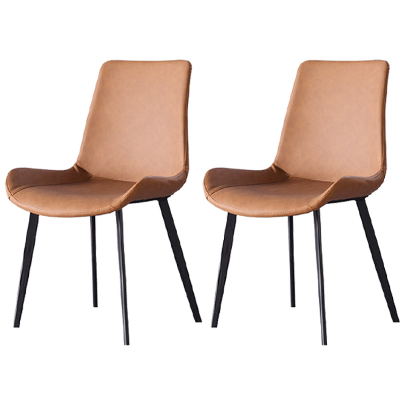 Modern Leather Curved Dining Chair Matte Finish Parsons Chair for Brasserie Brown 2 Piece Set Clearhalo ' kitchen&dining_furn' 'Dining Chairs' 'Dining Tables & Seating' 'dining_chair' 'furn' 'furn_dining_chair' 'Furniture' 'furniture_dining_chair' 'Kitchen & Dining Furniture' 'kitchen' 4287049