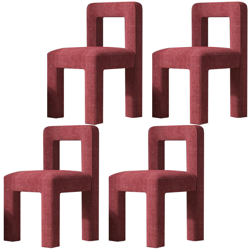 Modern Dining Side Chair Matte Finish Linen Fabric Open Back Armless Chair Burgundy 4 Piece Set Clearhalo ' kitchen&dining_furn' 'Dining Chairs' 'Dining Tables & Seating' 'dining_chair' 'furn' 'furn_dining_chair' 'Furniture' 'furniture_dining_chair' 'Kitchen & Dining Furniture' 'kitchen' 4287074