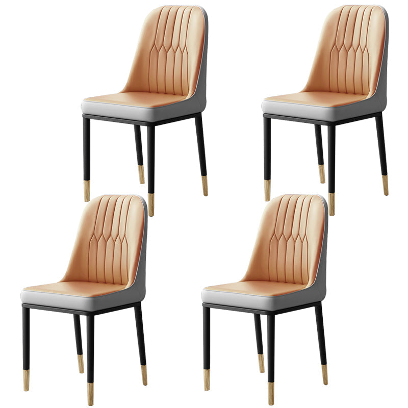 Contemporary Leather Curved Dining and Accent Chairs Parsons Chairs Orange-Gray 4 Piece Set Clearhalo ' kitchen&dining_furn' 'Dining Chairs' 'Dining Tables & Seating' 'dining_chair' 'furn' 'furn_dining_chair' 'Furniture' 'furniture_dining_chair' 'Kitchen & Dining Furniture' 'kitchen' 4287094