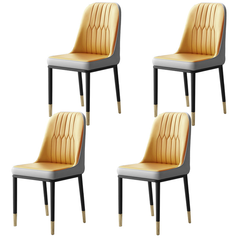 Contemporary Leather Curved Dining and Accent Chairs Parsons Chairs Yellow-Gray 4 Piece Set Clearhalo ' kitchen&dining_furn' 'Dining Chairs' 'Dining Tables & Seating' 'dining_chair' 'furn' 'furn_dining_chair' 'Furniture' 'furniture_dining_chair' 'Kitchen & Dining Furniture' 'kitchen' 4287119