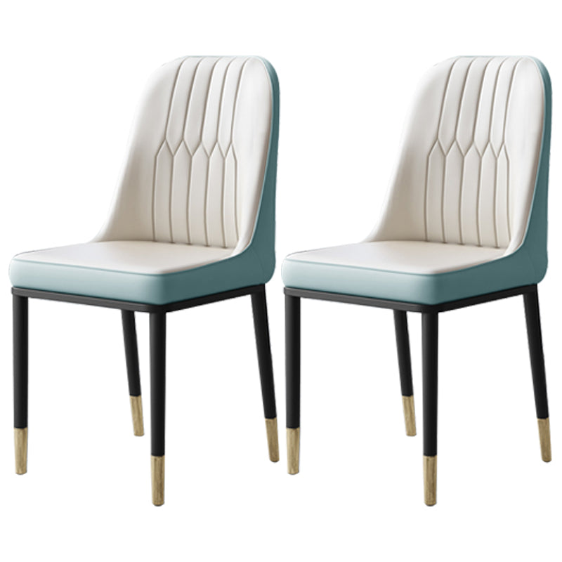 Contemporary Leather Curved Dining and Accent Chairs Parsons Chairs White-Blue 2 Piece Set Clearhalo ' kitchen&dining_furn' 'Dining Chairs' 'Dining Tables & Seating' 'dining_chair' 'furn' 'furn_dining_chair' 'Furniture' 'furniture_dining_chair' 'Kitchen & Dining Furniture' 'kitchen' 4287124