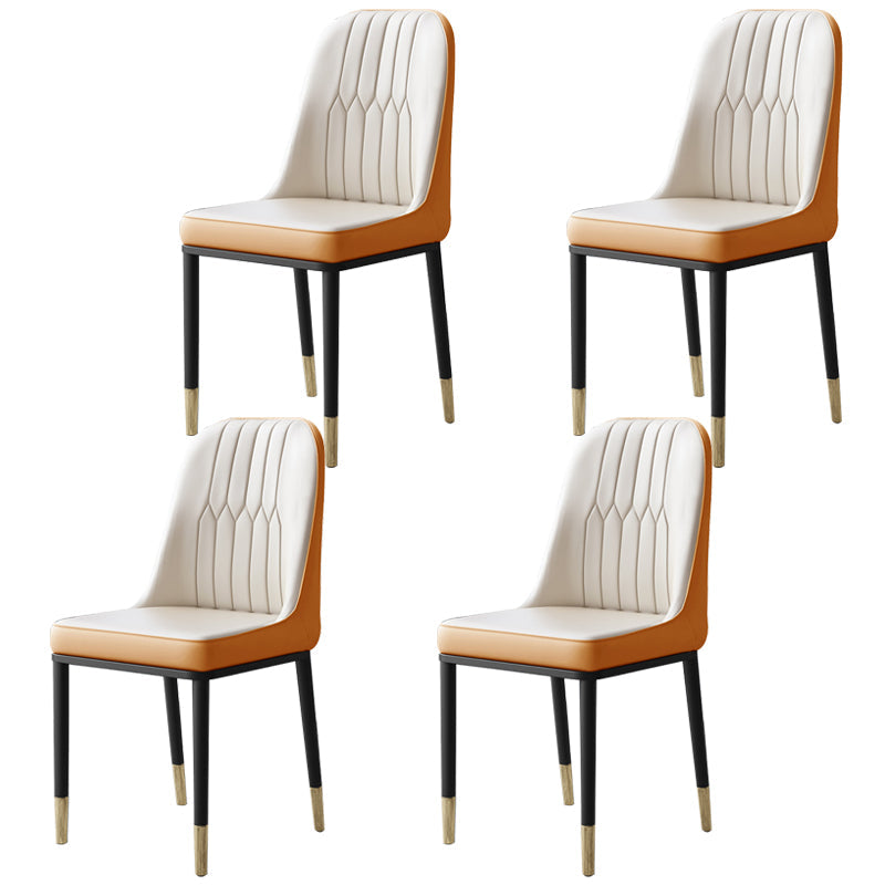 Contemporary Leather Curved Dining and Accent Chairs Parsons Chairs Orange White 4 Piece Set Clearhalo ' kitchen&dining_furn' 'Dining Chairs' 'Dining Tables & Seating' 'dining_chair' 'furn' 'furn_dining_chair' 'Furniture' 'furniture_dining_chair' 'Kitchen & Dining Furniture' 'kitchen' 4287131