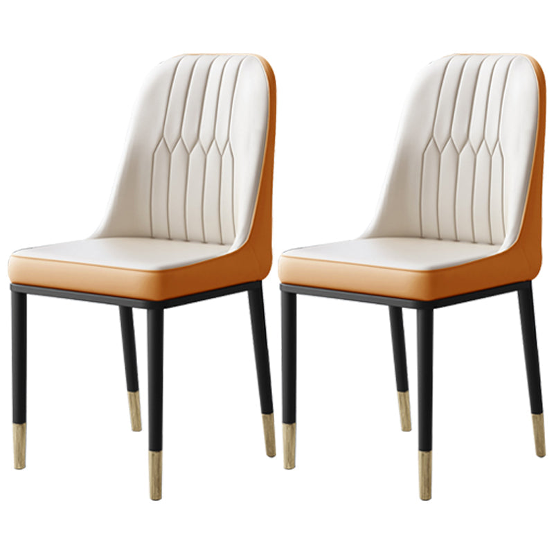 Contemporary Leather Curved Dining and Accent Chairs Parsons Chairs Orange White 2 Piece Set Clearhalo ' kitchen&dining_furn' 'Dining Chairs' 'Dining Tables & Seating' 'dining_chair' 'furn' 'furn_dining_chair' 'Furniture' 'furniture_dining_chair' 'Kitchen & Dining Furniture' 'kitchen' 4287133