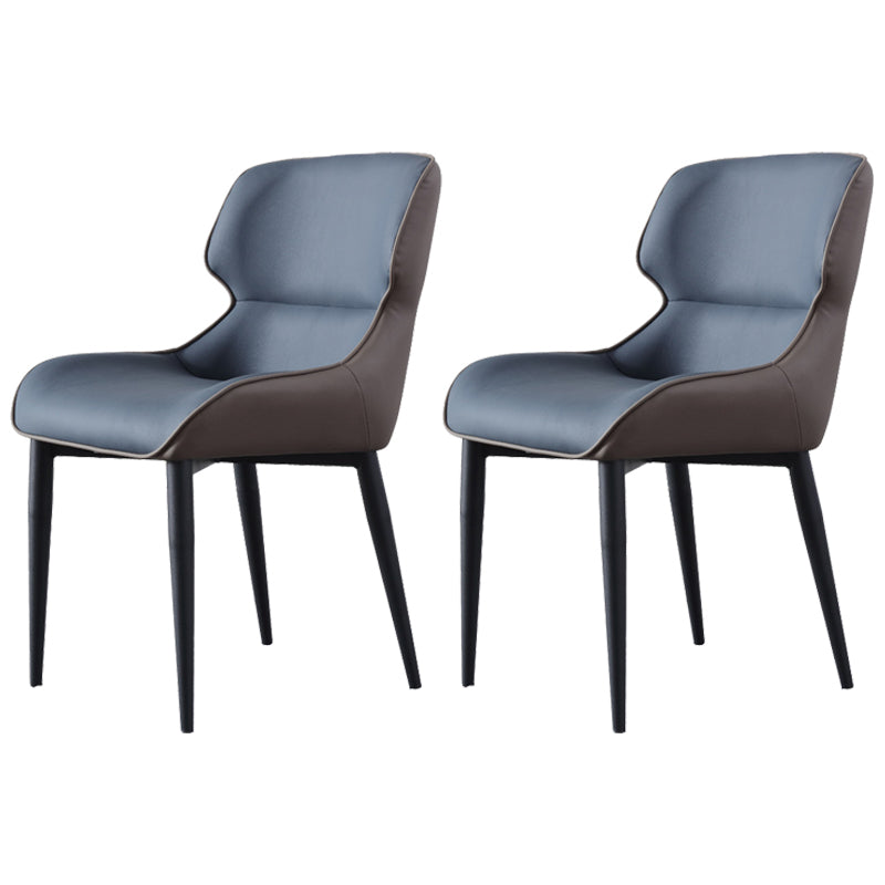 Modern Leather Curved Sloped Arm Chair Parsons Chair for Brasserie Gray Blue 2 Piece Set Clearhalo ' kitchen&dining_furn' 'Dining Chairs' 'Dining Tables & Seating' 'dining_chair' 'furn' 'furn_dining_chair' 'Furniture' 'furniture_dining_chair' 'Kitchen & Dining Furniture' 'kitchen' 4287136