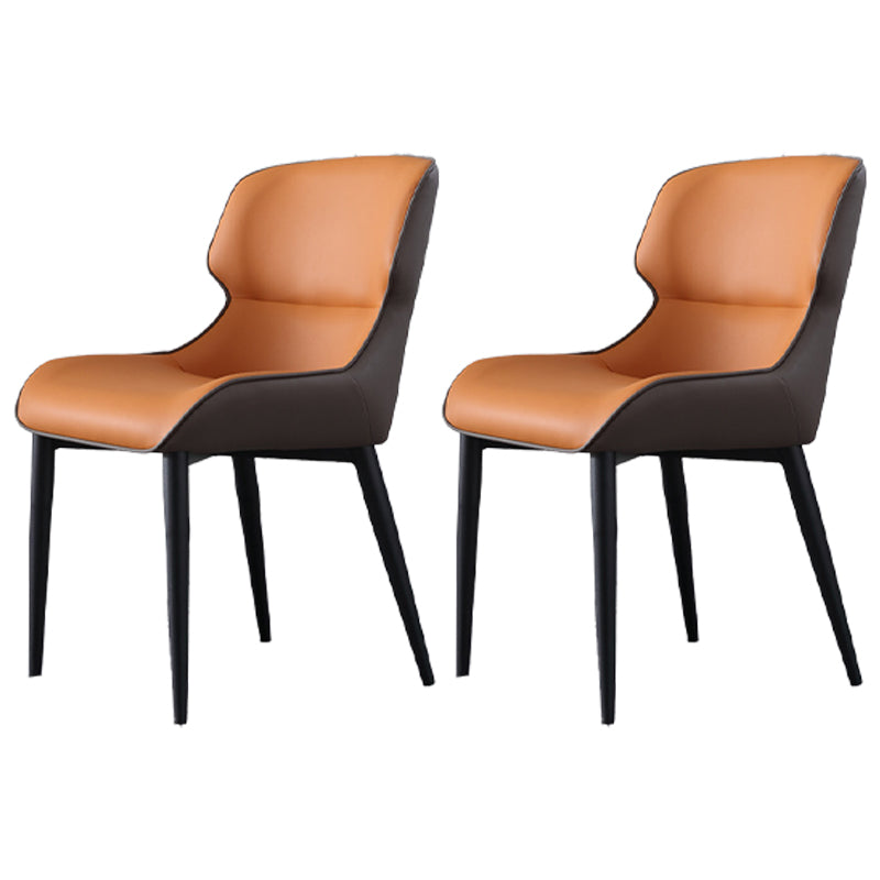 Modern Leather Curved Sloped Arm Chair Parsons Chair for Brasserie Orange 2 Piece Set Clearhalo ' kitchen&dining_furn' 'Dining Chairs' 'Dining Tables & Seating' 'dining_chair' 'furn' 'furn_dining_chair' 'Furniture' 'furniture_dining_chair' 'Kitchen & Dining Furniture' 'kitchen' 4287137