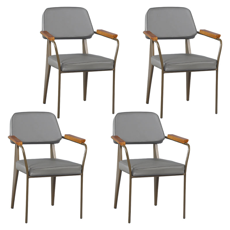 Industrial Metal Indoor-Outdoor Room Armchair Open Back Chair Grey 4 Piece Set Clearhalo ' kitchen&dining_furn' 'Dining Chairs' 'Dining Tables & Seating' 'dining_chair' 'furn' 'furn_dining_chair' 'Furniture' 'furniture_dining_chair' 'Kitchen & Dining Furniture' 'kitchen' 4287158