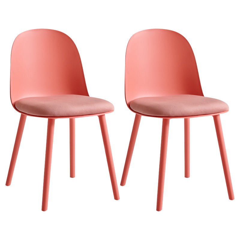 Glam Plastic Indoor-Outdoor Room Side Chairs Solid Back Chair Pink Upholstered 2 Piece Set Clearhalo ' kitchen&dining_furn' 'Dining Chairs' 'Dining Tables & Seating' 'dining_chair' 'furn' 'furn_dining_chair' 'Furniture' 'furniture_dining_chair' 'Kitchen & Dining Furniture' 'kitchen' 4287233