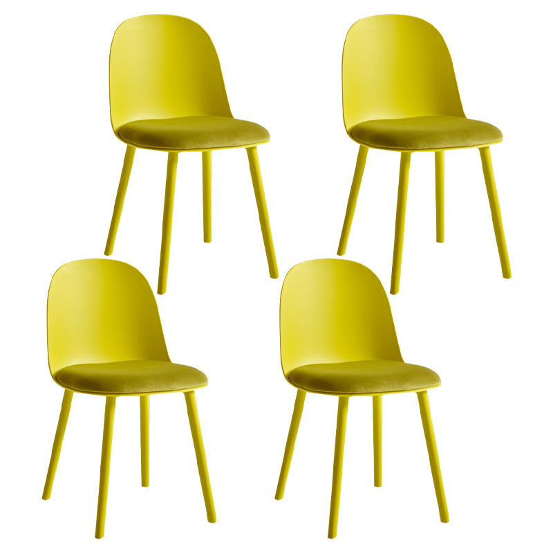 Glam Plastic Indoor-Outdoor Room Side Chairs Solid Back Chair Yellow Upholstered 4 Piece Set Clearhalo ' kitchen&dining_furn' 'Dining Chairs' 'Dining Tables & Seating' 'dining_chair' 'furn' 'furn_dining_chair' 'Furniture' 'furniture_dining_chair' 'Kitchen & Dining Furniture' 'kitchen' 4287237