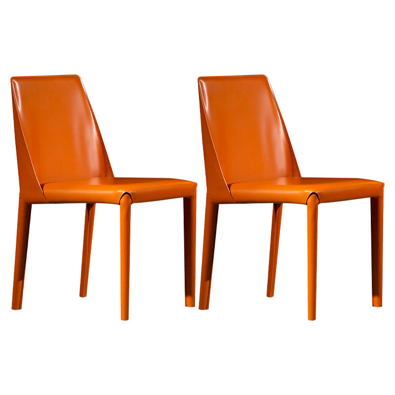 Modern Parsons Side Chair Matte Finish Leather Curved Armless Chair Orange Set of 2 Clearhalo ' kitchen&dining_furn' 'Dining Chairs' 'Dining Tables & Seating' 'dining_chair' 'Furniture' 'furniture_dining_chair' 'Kitchen & Dining Furniture' 'kitchen' 4287255