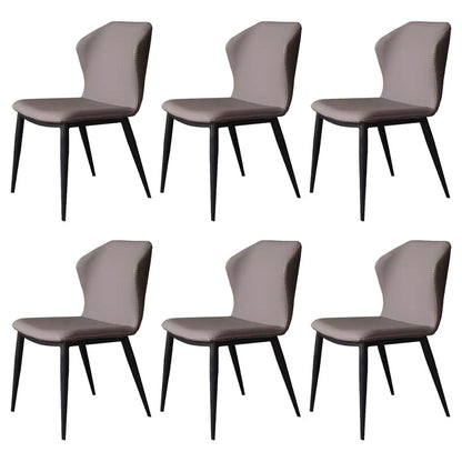 Contemporary Wingback Side Chair Matte Finish Leather Curved Chair for Brasserie Grey 6 Piece Set Clearhalo ' kitchen&dining_furn' 'Dining Chairs' 'Dining Tables & Seating' 'dining_chair' 'furn' 'furn_dining_chair' 'Furniture' 'furniture_dining_chair' 'Kitchen & Dining Furniture' 'kitchen' 4287279