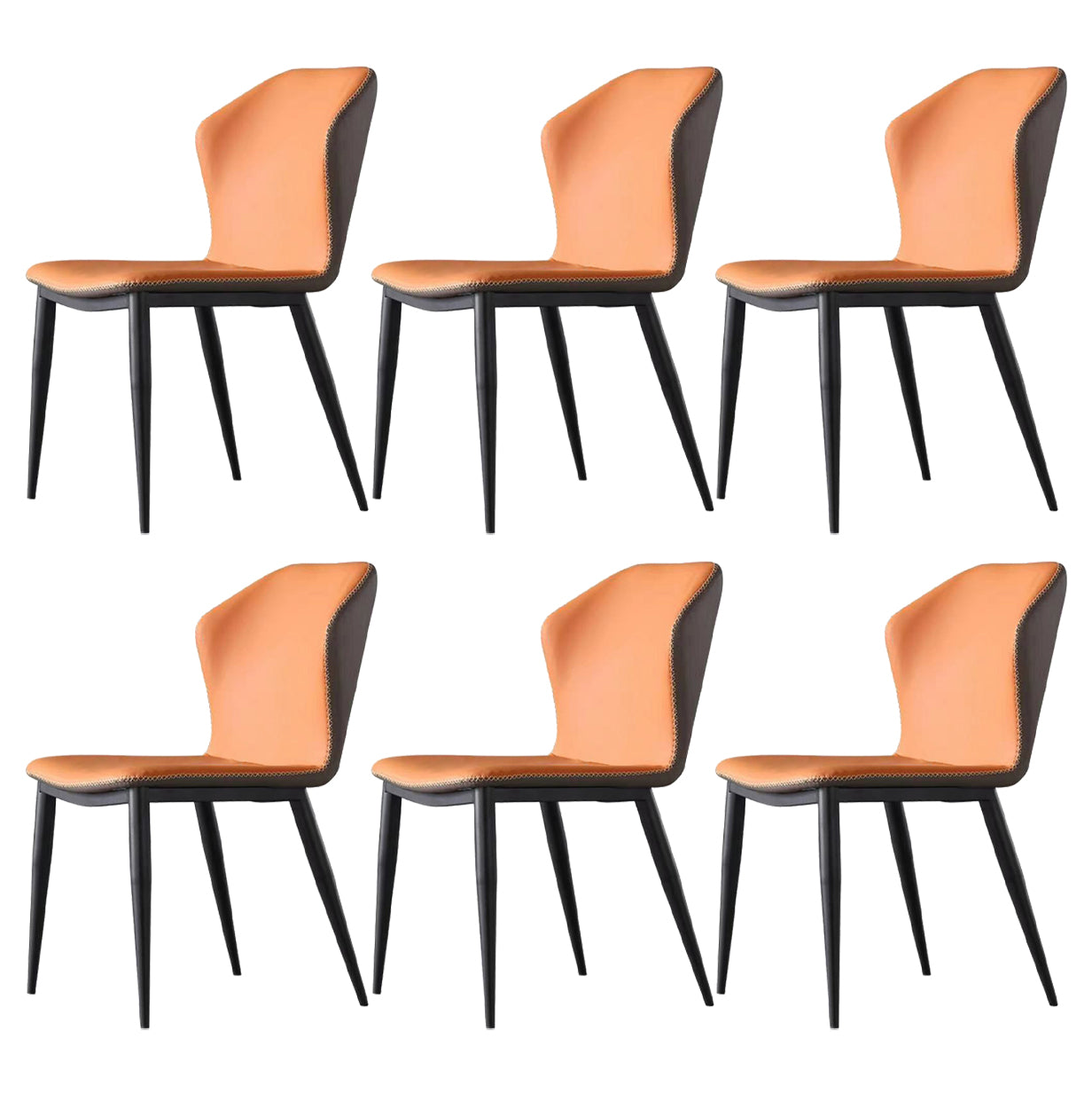 Contemporary Wingback Side Chair Matte Finish Leather Curved Chair for Brasserie Orange 6 Piece Set Clearhalo ' kitchen&dining_furn' 'Dining Chairs' 'Dining Tables & Seating' 'dining_chair' 'furn' 'furn_dining_chair' 'Furniture' 'furniture_dining_chair' 'Kitchen & Dining Furniture' 'kitchen' 4287280