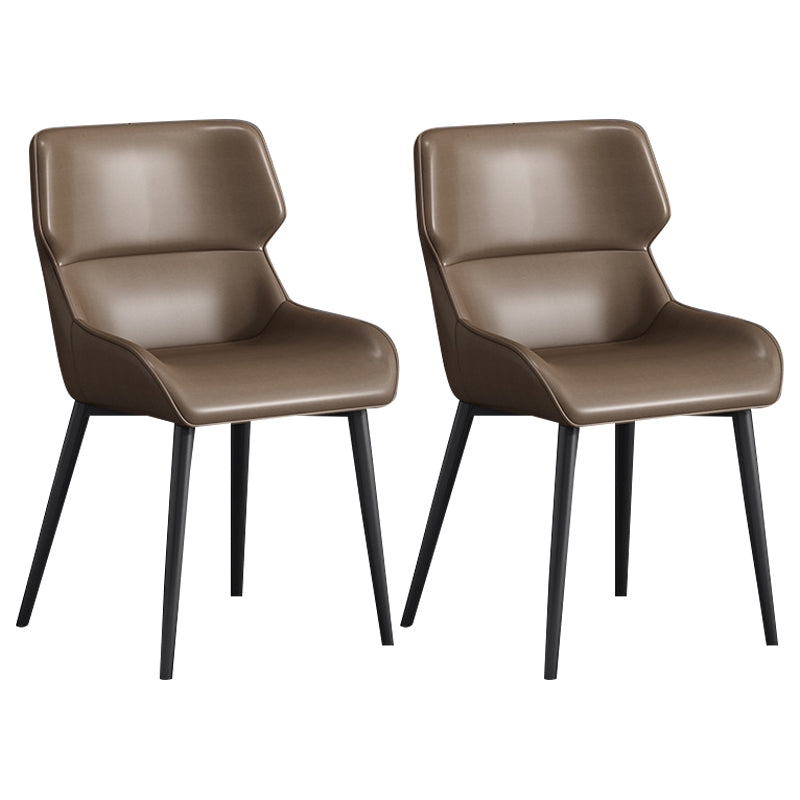 Modern Parsons Guest Chair Matte Finish Leather Curved Chair for Brasserie Brown 2 Piece Set Clearhalo ' kitchen&dining_furn' 'Dining Chairs' 'Dining Tables & Seating' 'dining_chair' 'furn' 'furn_dining_chair' 'Furniture' 'furniture_dining_chair' 'Kitchen & Dining Furniture' 'kitchen' 4287326