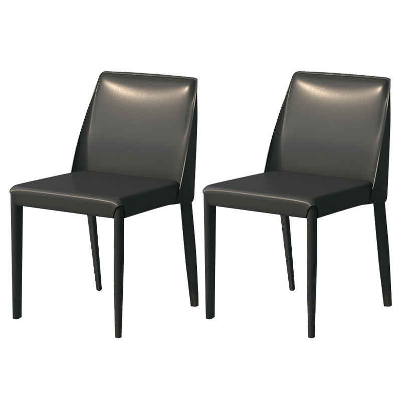 Contemporary Parsons Side Chair Matte Finish Leather Curved Armless Chair for Brasserie Black 2 Piece Set Clearhalo ' kitchen&dining_furn' 'Dining Chairs' 'Dining Tables & Seating' 'dining_chair' 'furn' 'furn_dining_chair' 'Furniture' 'furniture_dining_chair' 'Kitchen & Dining Furniture' 'kitchen' 4287353