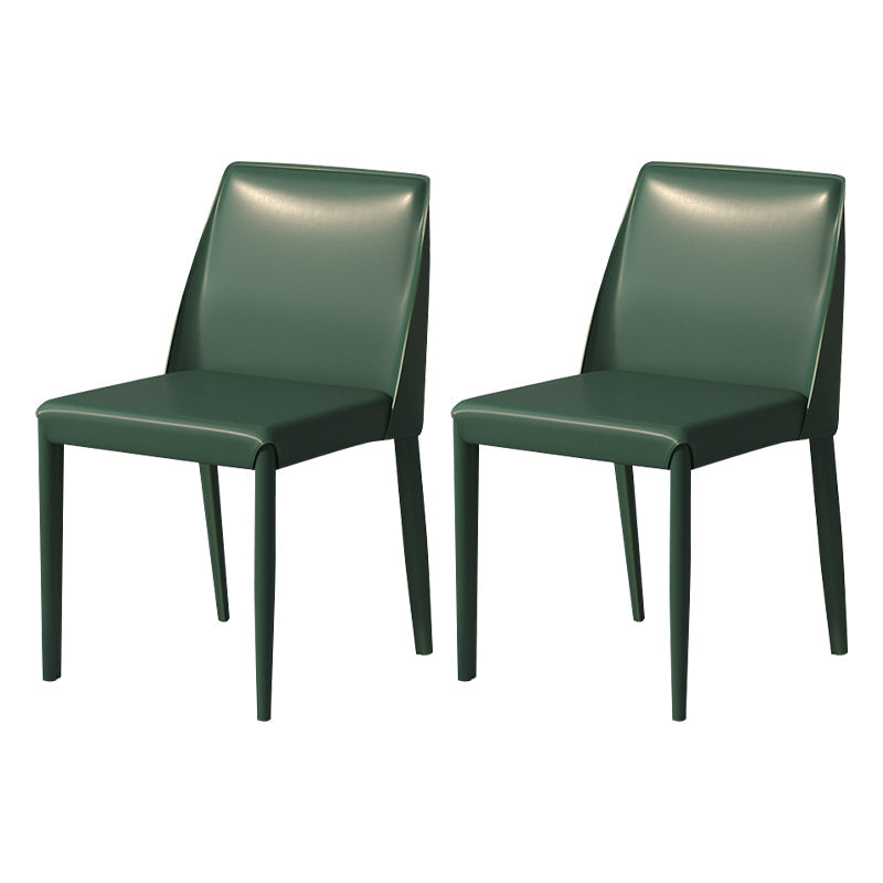 Contemporary Parsons Side Chair Matte Finish Leather Curved Armless Chair for Brasserie Dark Green 2 Piece Set Clearhalo ' kitchen&dining_furn' 'Dining Chairs' 'Dining Tables & Seating' 'dining_chair' 'furn' 'furn_dining_chair' 'Furniture' 'furniture_dining_chair' 'Kitchen & Dining Furniture' 'kitchen' 4287377