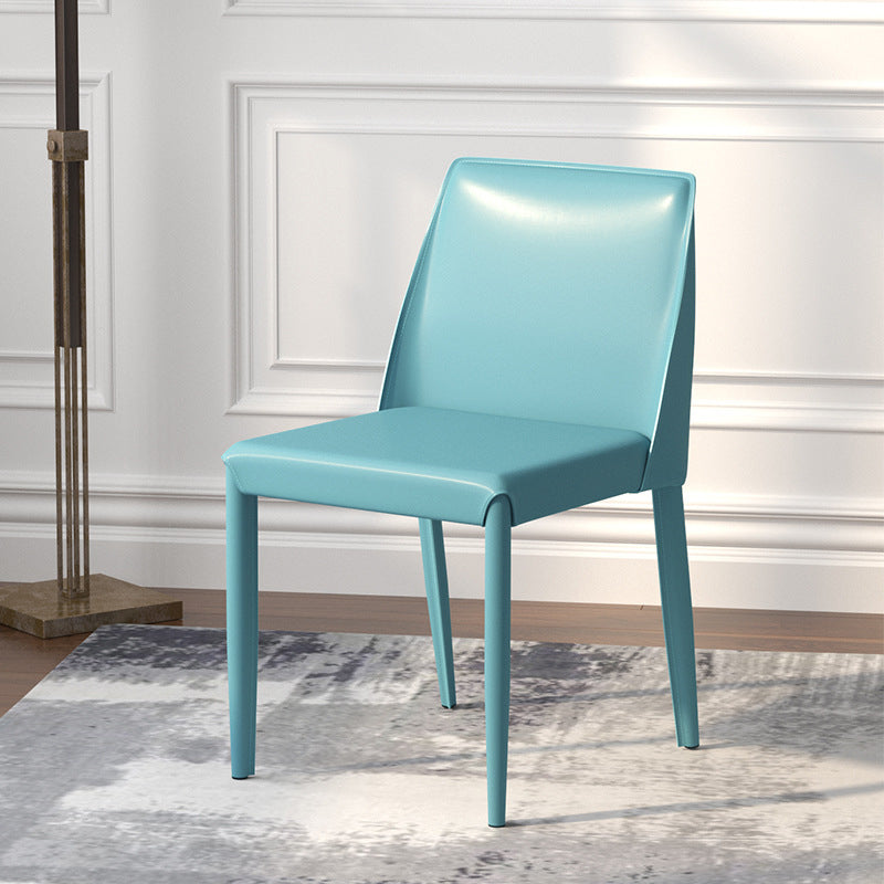 Contemporary Parsons Side Chair Matte Finish Leather Curved Armless Chair for Brasserie Royal Blue 1 Piece Clearhalo ' kitchen&dining_furn' 'Dining Chairs' 'Dining Tables & Seating' 'dining_chair' 'furn' 'furn_dining_chair' 'Furniture' 'furniture_dining_chair' 'Kitchen & Dining Furniture' 'kitchen' 4287379