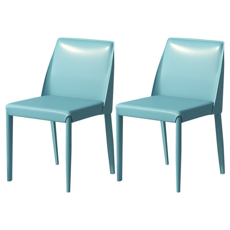 Contemporary Parsons Side Chair Matte Finish Leather Curved Armless Chair for Brasserie Royal Blue 2 Piece Set Clearhalo ' kitchen&dining_furn' 'Dining Chairs' 'Dining Tables & Seating' 'dining_chair' 'furn' 'furn_dining_chair' 'Furniture' 'furniture_dining_chair' 'Kitchen & Dining Furniture' 'kitchen' 4287380