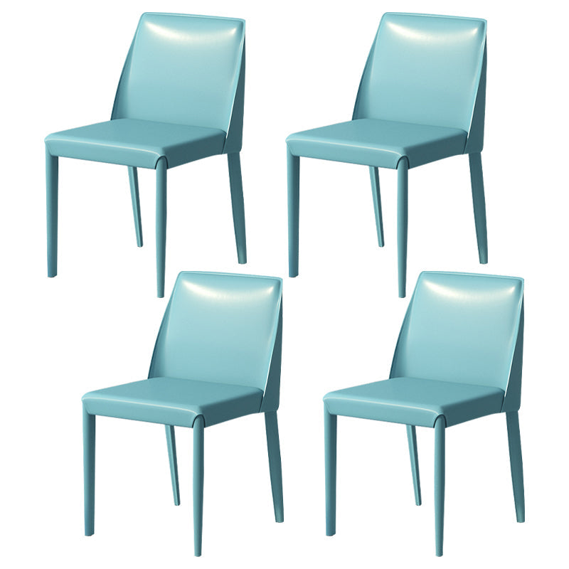 Contemporary Parsons Side Chair Matte Finish Leather Curved Armless Chair for Brasserie Royal Blue 4 Piece Set Clearhalo ' kitchen&dining_furn' 'Dining Chairs' 'Dining Tables & Seating' 'dining_chair' 'furn' 'furn_dining_chair' 'Furniture' 'furniture_dining_chair' 'Kitchen & Dining Furniture' 'kitchen' 4287381