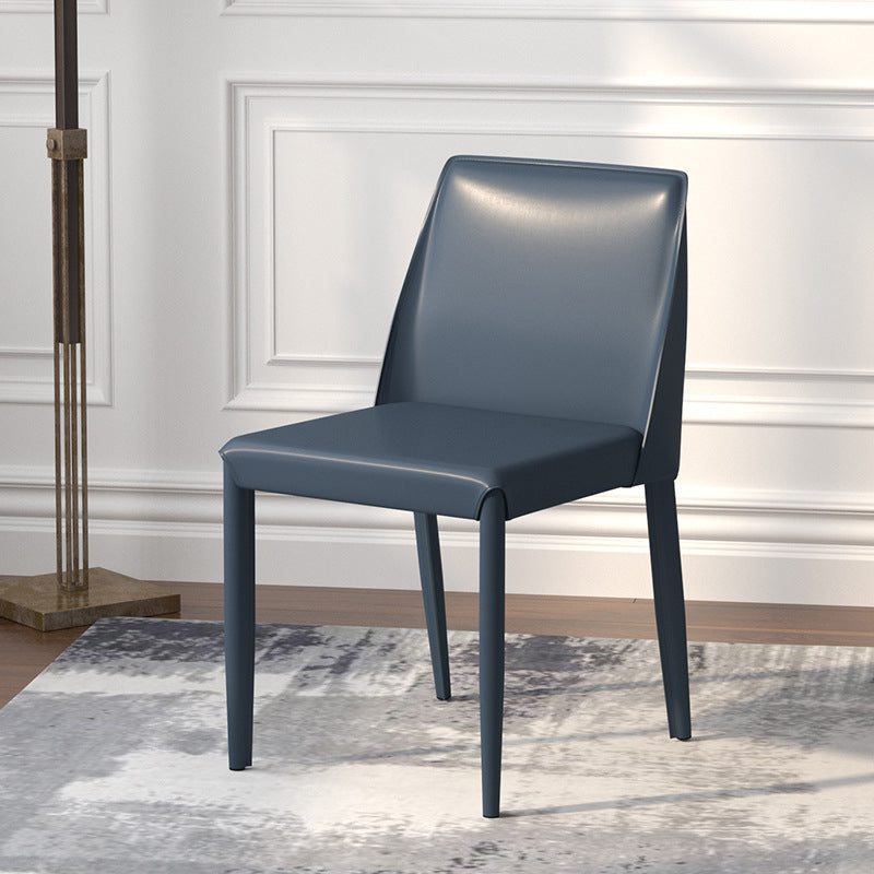 Contemporary Parsons Side Chair Matte Finish Leather Curved Armless Chair for Brasserie Dark Blue 1 Piece Clearhalo ' kitchen&dining_furn' 'Dining Chairs' 'Dining Tables & Seating' 'dining_chair' 'furn' 'furn_dining_chair' 'Furniture' 'furniture_dining_chair' 'Kitchen & Dining Furniture' 'kitchen' 4287382