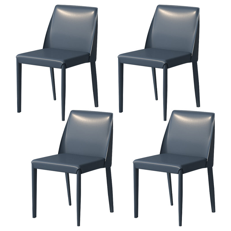 Contemporary Parsons Side Chair Matte Finish Leather Curved Armless Chair for Brasserie Dark Blue 4 Piece Set Clearhalo ' kitchen&dining_furn' 'Dining Chairs' 'Dining Tables & Seating' 'dining_chair' 'furn' 'furn_dining_chair' 'Furniture' 'furniture_dining_chair' 'Kitchen & Dining Furniture' 'kitchen' 4287384
