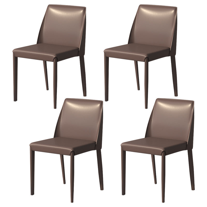 Contemporary Parsons Side Chair Matte Finish Leather Curved Armless Chair for Brasserie Dark Brown 4 Piece Set Clearhalo ' kitchen&dining_furn' 'Dining Chairs' 'Dining Tables & Seating' 'dining_chair' 'furn' 'furn_dining_chair' 'Furniture' 'furniture_dining_chair' 'Kitchen & Dining Furniture' 'kitchen' 4287387