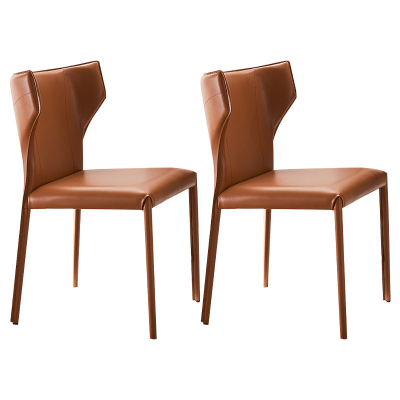 Modern Leather Indoor-Outdoor Room Side Chairs Solid Back Chair Orange 2 Piece Set Clearhalo ' kitchen&dining_furn' 'Dining Chairs' 'Dining Tables & Seating' 'dining_chair' 'furn' 'furn_dining_chair' 'Furniture' 'furniture_dining_chair' 'Kitchen & Dining Furniture' 'kitchen' 4287391