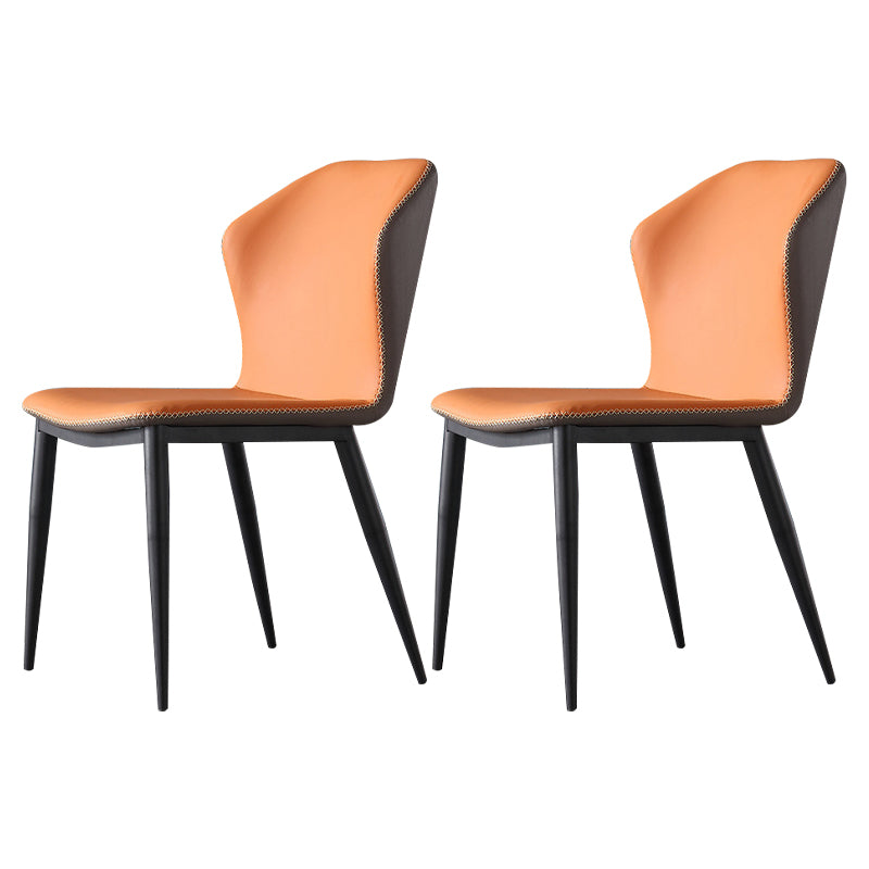Contemporary Wingback Side Chair Matte Finish Leather Curved Armless Chair Orange 2 Piece Set Clearhalo ' kitchen&dining_furn' 'Dining Chairs' 'Dining Tables & Seating' 'dining_chair' 'furn' 'furn_dining_chair' 'Furniture' 'furniture_dining_chair' 'Kitchen & Dining Furniture' 'kitchen' 4287500