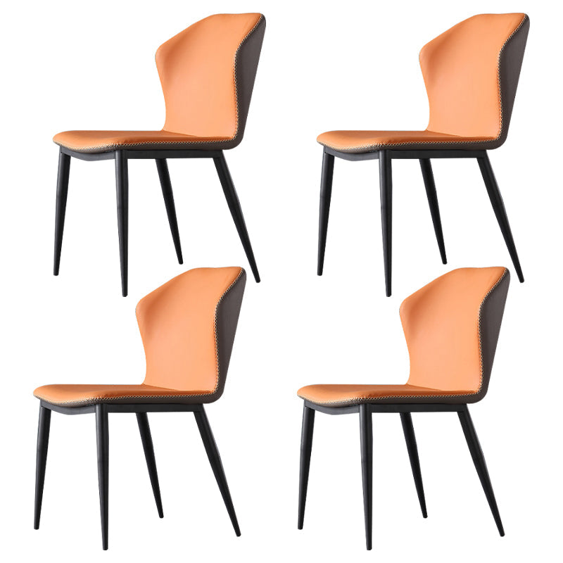 Contemporary Wingback Side Chair Matte Finish Leather Curved Armless Chair Orange 4 Piece Set Clearhalo ' kitchen&dining_furn' 'Dining Chairs' 'Dining Tables & Seating' 'dining_chair' 'furn' 'furn_dining_chair' 'Furniture' 'furniture_dining_chair' 'Kitchen & Dining Furniture' 'kitchen' 4287501