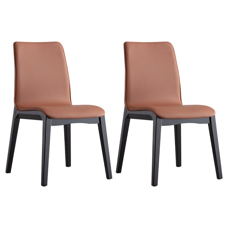 Contemporary Dining and Accent Chairs Matte Finish Leather Curved Parsons Armless Chair Brown 2 Piece Set Clearhalo ' kitchen&dining_furn' 'Dining Chairs' 'Dining Tables & Seating' 'dining_chair' 'furn' 'furn_dining_chair' 'Furniture' 'furniture_dining_chair' 'Kitchen & Dining Furniture' 'kitchen' 4287514