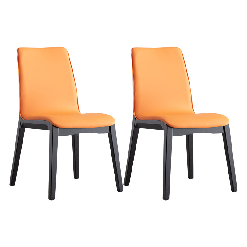 Contemporary Dining and Accent Chairs Matte Finish Leather Curved Parsons Armless Chair Orange 2 Piece Set Clearhalo ' kitchen&dining_furn' 'Dining Chairs' 'Dining Tables & Seating' 'dining_chair' 'furn' 'furn_dining_chair' 'Furniture' 'furniture_dining_chair' 'Kitchen & Dining Furniture' 'kitchen' 4287516