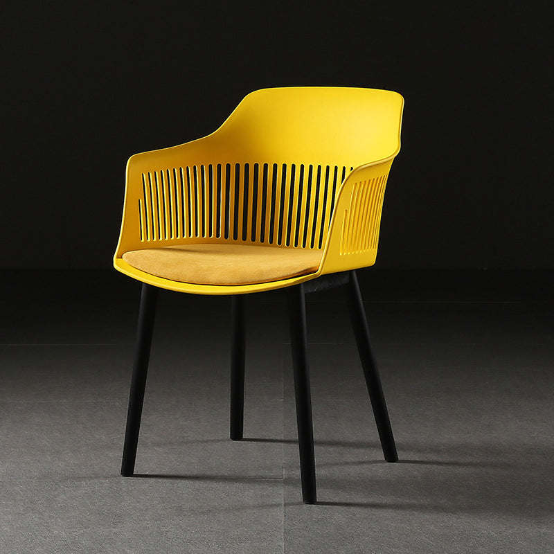 Contemporary Slat Back Arm Chair Matte Finish Metal Chair for Patio Yellow 1 Piece Clearhalo ' kitchen&dining_furn' 'Dining Chairs' 'Dining Tables & Seating' 'dining_chair' 'furn' 'furn_dining_chair' 'Furniture' 'furniture_dining_chair' 'Kitchen & Dining Furniture' 'kitchen' 4287530