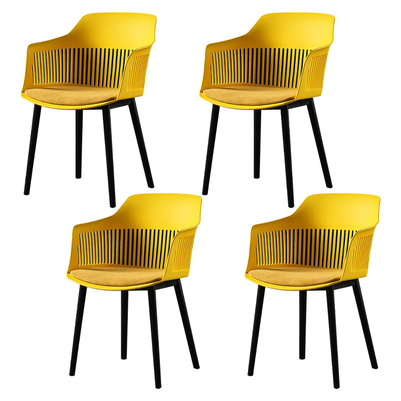 Contemporary Slat Back Arm Chair Matte Finish Metal Chair for Patio Yellow 4 Piece Set Clearhalo ' kitchen&dining_furn' 'Dining Chairs' 'Dining Tables & Seating' 'dining_chair' 'furn' 'furn_dining_chair' 'Furniture' 'furniture_dining_chair' 'Kitchen & Dining Furniture' 'kitchen' 4287534