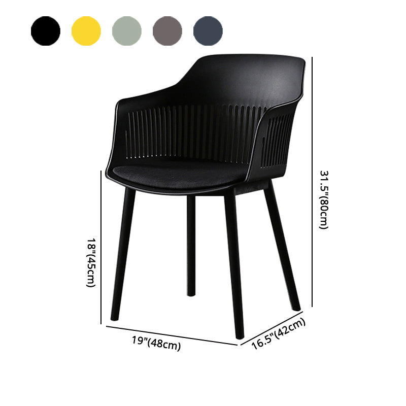 Contemporary Slat Back Arm Chair Matte Finish Metal Chair for Patio Clearhalo ' kitchen&dining_furn' 'Dining Chairs' 'Dining Tables & Seating' 'dining_chair' 'furn' 'furn_dining_chair' 'Furniture' 'furniture_dining_chair' 'Kitchen & Dining Furniture' 'kitchen' 4287549
