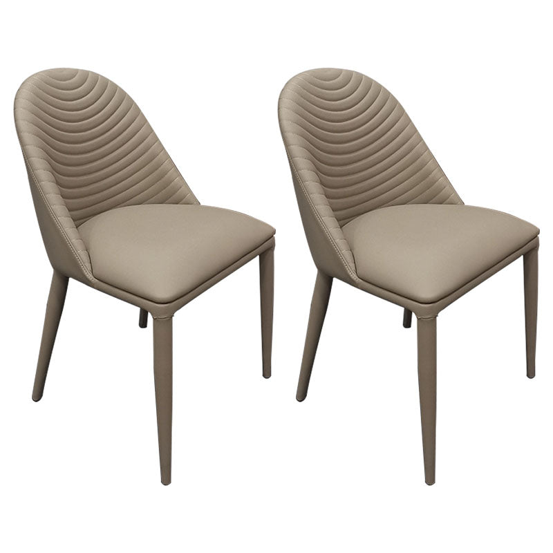 Modern Leather Curved Sloped Armless Chair Matte Finish Parsons Chair for Brasserie Light Gray 2 Piece Set Clearhalo ' kitchen&dining_furn' 'Dining Chairs' 'Dining Tables & Seating' 'dining_chair' 'furn' 'furn_dining_chair' 'Furniture' 'furniture_dining_chair' 'Kitchen & Dining Furniture' 'kitchen' 4287551