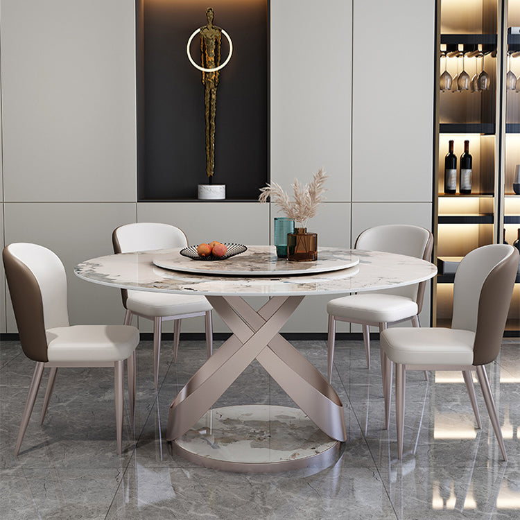 29.52''H Glam Round Dining Table Standard Sintered Stone Dining Table with Pedestal Base Clearhalo ' dining_table' 'Dining Tables & Seating' 'Dining Tables' 'furn' 'furn_dining_table' 'Furniture' 'furniture_dining_table' 'Kitchen & Dining Furniture' 'kitchen&dining_furn' 'kitchen' 'kitchen_dining_table' 4287571