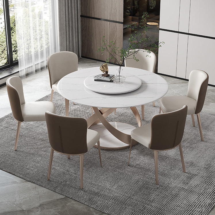29.52''H Glam Round Dining Table Standard Sintered Stone Dining Table with Pedestal Base White Without Chairs Clearhalo ' dining_table' 'Dining Tables & Seating' 'Dining Tables' 'furn' 'furn_dining_table' 'Furniture' 'furniture_dining_table' 'Kitchen & Dining Furniture' 'kitchen&dining_furn' 'kitchen' 'kitchen_dining_table' 4287573