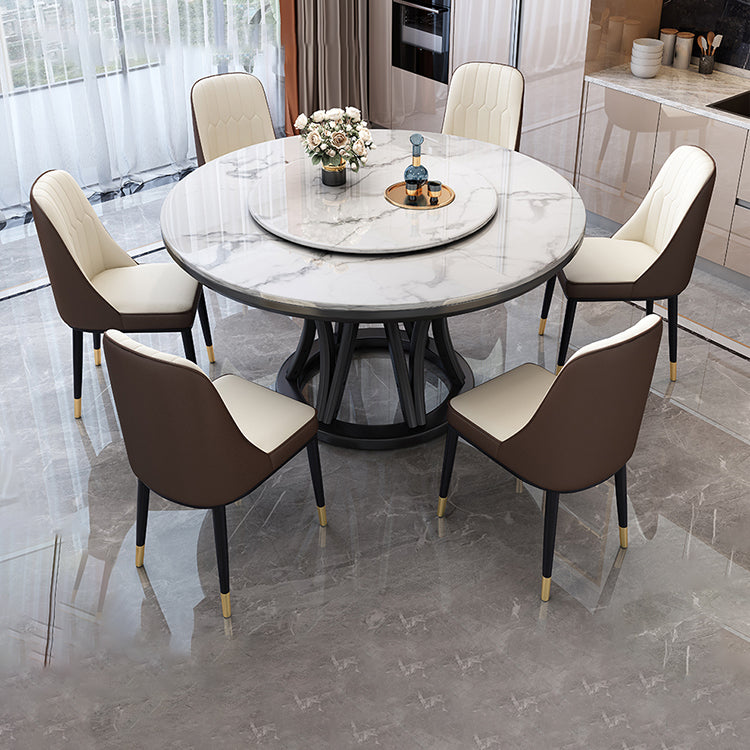 Minimalist Round Sintered Stone Table Kitchen Dining Table with Pedestal Base Black White Without Chairs Clearhalo ' dining_table' 'Dining Tables & Seating' 'Dining Tables' 'furn' 'furn_dining_table' 'Furniture' 'furniture_dining_table' 'Kitchen & Dining Furniture' 'kitchen&dining_furn' 'kitchen' 'kitchen_dining_table' 4287594