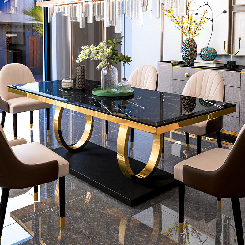 Traditional Luxury Dining Table Rectangle Stone Dining Table with Gold Frame for Home Use Clearhalo ' dining_table' 'Dining Tables & Seating' 'Dining Tables' 'furn' 'furn_dining_table' 'Furniture' 'furniture_dining_table' 'Kitchen & Dining Furniture' 'kitchen&dining_furn' 'kitchen' 'kitchen_dining_table' 4287624