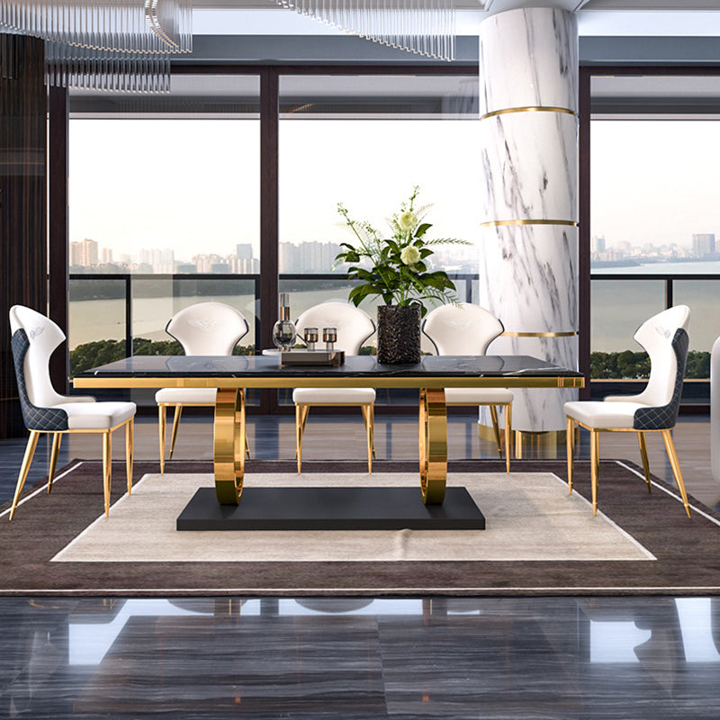 Traditional Luxury Dining Table Rectangle Stone Dining Table with Gold Frame for Home Use Clearhalo ' dining_table' 'Dining Tables & Seating' 'Dining Tables' 'furn' 'furn_dining_table' 'Furniture' 'furniture_dining_table' 'Kitchen & Dining Furniture' 'kitchen&dining_furn' 'kitchen' 'kitchen_dining_table' 4287626