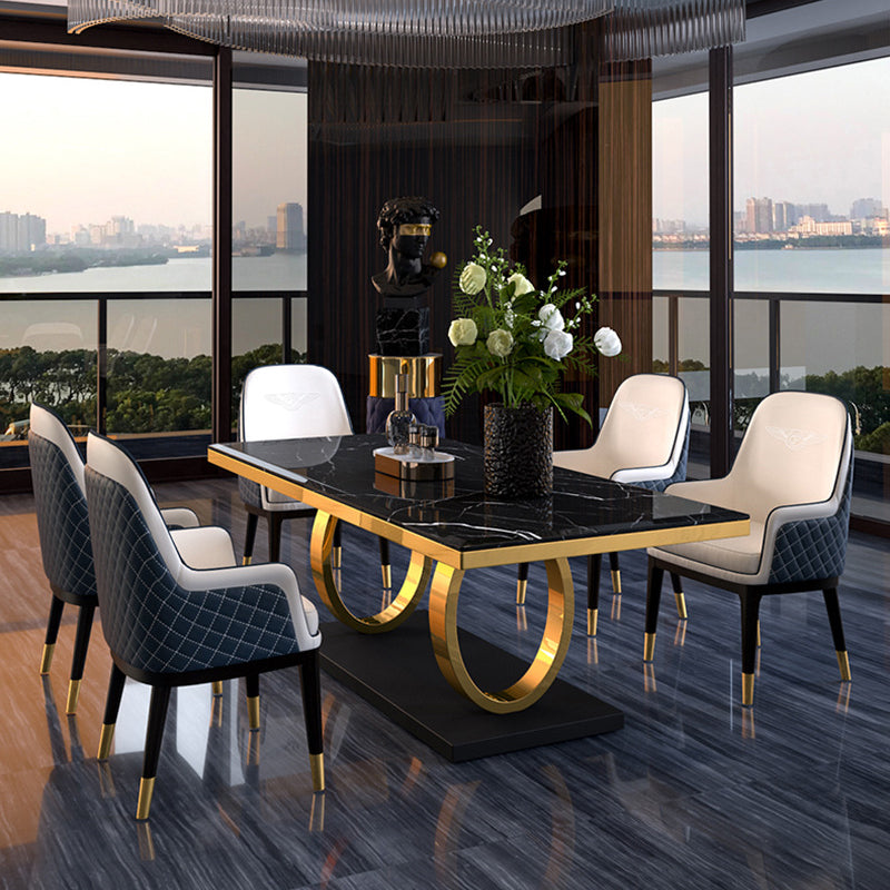 Traditional Luxury Dining Table Rectangle Stone Dining Table with Gold Frame for Home Use Clearhalo ' dining_table' 'Dining Tables & Seating' 'Dining Tables' 'furn' 'furn_dining_table' 'Furniture' 'furniture_dining_table' 'Kitchen & Dining Furniture' 'kitchen&dining_furn' 'kitchen' 'kitchen_dining_table' 4287627