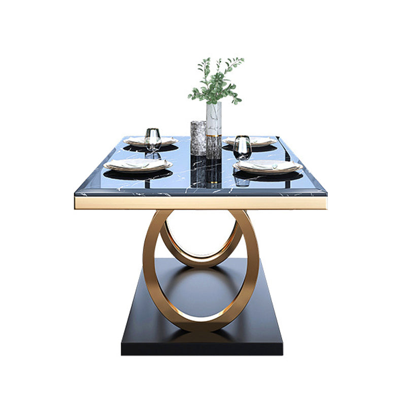 Traditional Luxury Dining Table Rectangle Stone Dining Table with Gold Frame for Home Use Black Without Chairs Clearhalo ' dining_table' 'Dining Tables & Seating' 'Dining Tables' 'furn' 'furn_dining_table' 'Furniture' 'furniture_dining_table' 'Kitchen & Dining Furniture' 'kitchen&dining_furn' 'kitchen' 'kitchen_dining_table' 4287628
