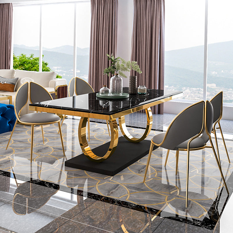 Traditional Luxury Dining Table Rectangle Stone Dining Table with Gold Frame for Home Use Clearhalo ' dining_table' 'Dining Tables & Seating' 'Dining Tables' 'furn' 'furn_dining_table' 'Furniture' 'furniture_dining_table' 'Kitchen & Dining Furniture' 'kitchen&dining_furn' 'kitchen' 'kitchen_dining_table' 4287631