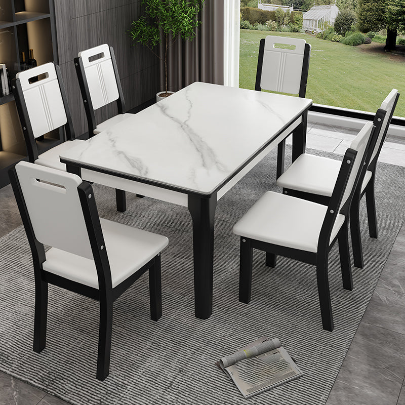 Rectangle Mid-Century Dining Table White Sintered Stone Fixed Table Black Without Chairs Clearhalo ' dining_table' 'Dining Tables & Seating' 'Dining Tables' 'furn' 'furn_dining_table' 'Furniture' 'furniture_dining_table' 'Kitchen & Dining Furniture' 'kitchen&dining_furn' 'kitchen' 'kitchen_dining_table' 4287637