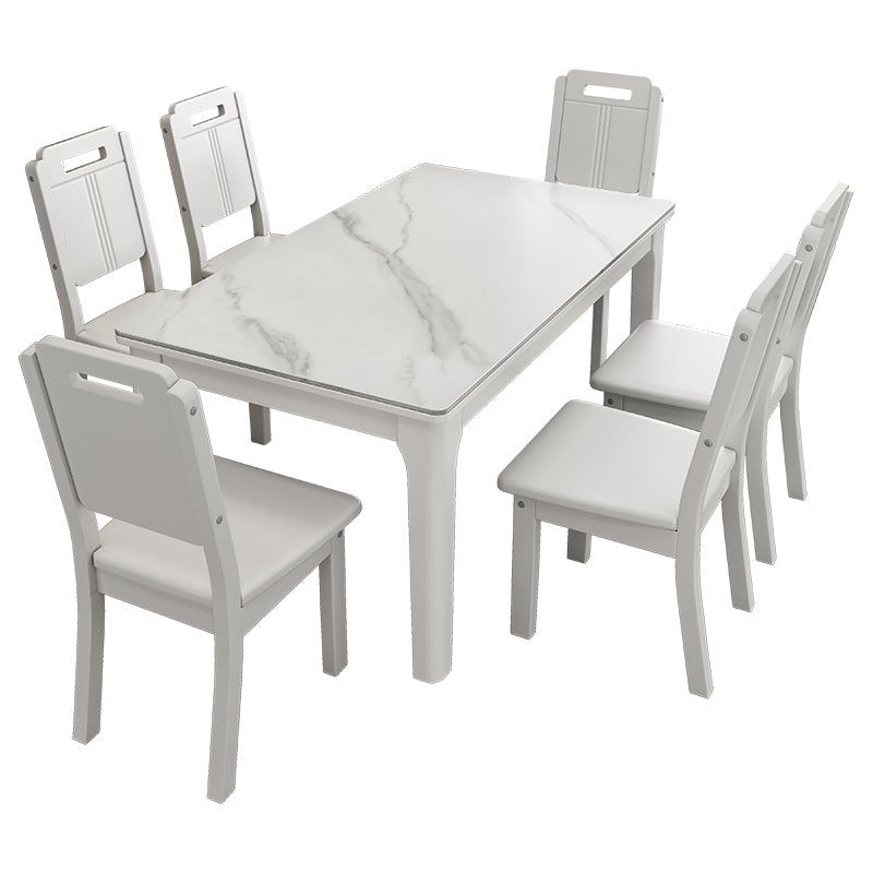 Rectangle Mid-Century Dining Table White Sintered Stone Fixed Table White Without Chairs Clearhalo ' dining_table' 'Dining Tables & Seating' 'Dining Tables' 'furn' 'furn_dining_table' 'Furniture' 'furniture_dining_table' 'Kitchen & Dining Furniture' 'kitchen&dining_furn' 'kitchen' 'kitchen_dining_table' 4287639