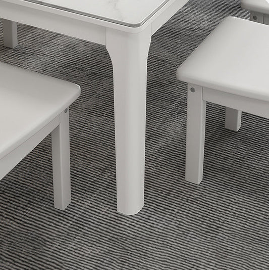 Rectangle Mid-Century Dining Table White Sintered Stone Fixed Table