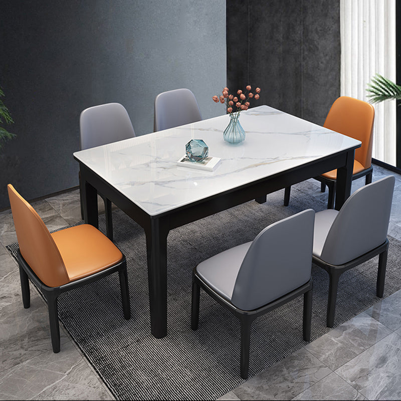 Rectangle 4 Legs Table Mid-Century Modern White Tone Fixed Table of Sintered Stone Clearhalo ' dining_table' 'Dining Tables & Seating' 'Dining Tables' 'furn' 'furn_dining_table' 'Furniture' 'furniture_dining_table' 'Kitchen & Dining Furniture' 'kitchen&dining_furn' 'kitchen' 'kitchen_dining_table' 4287663