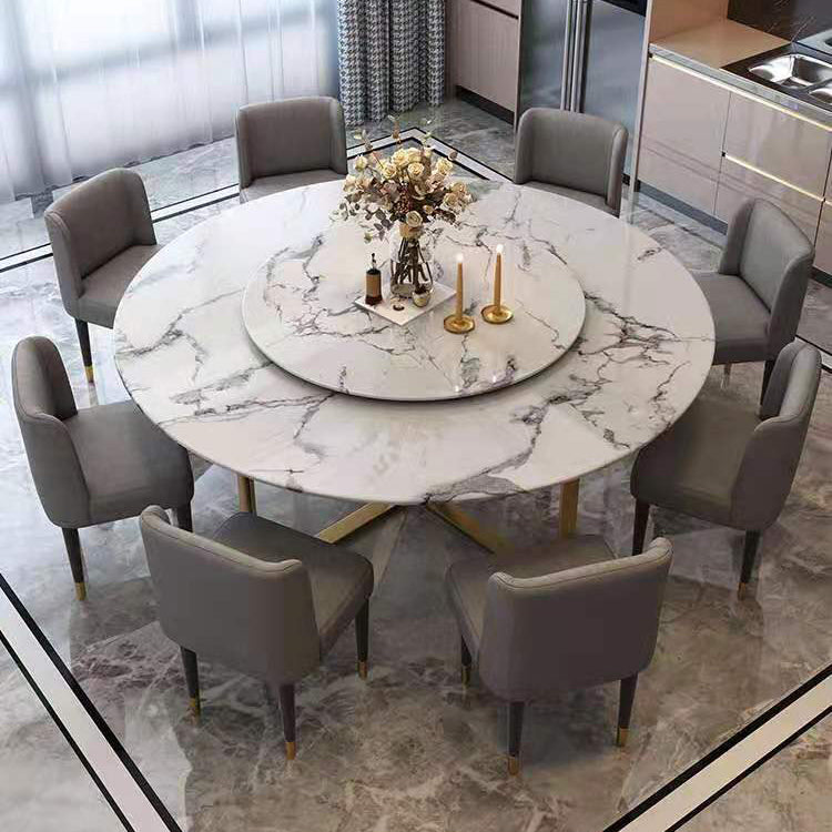 Round Furniture Luxury Style Marble Double Pedestal Dinner Table with Turntable White Without Chairs Clearhalo ' dining_table' 'Dining Tables & Seating' 'Dining Tables' 'furn' 'furn_dining_table' 'Furniture' 'furniture_dining_table' 'Kitchen & Dining Furniture' 'kitchen&dining_furn' 'kitchen' 'kitchen_dining_table' 4287768