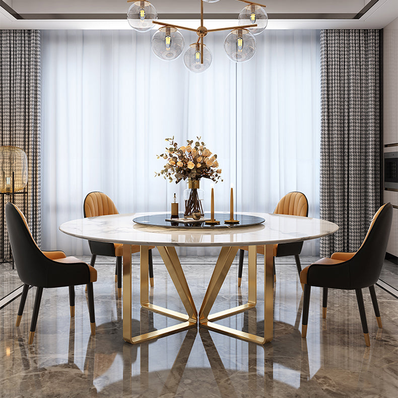 Round Furniture Luxury Style Marble Double Pedestal Dinner Table with Turntable Clearhalo ' dining_table' 'Dining Tables & Seating' 'Dining Tables' 'furn' 'furn_dining_table' 'Furniture' 'furniture_dining_table' 'Kitchen & Dining Furniture' 'kitchen&dining_furn' 'kitchen' 'kitchen_dining_table' 4287769