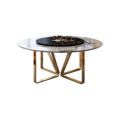 Round Furniture Luxury Style Marble Double Pedestal Dinner Table with Turntable Black White Without Chairs Clearhalo ' dining_table' 'Dining Tables & Seating' 'Dining Tables' 'furn' 'furn_dining_table' 'Furniture' 'furniture_dining_table' 'Kitchen & Dining Furniture' 'kitchen&dining_furn' 'kitchen' 'kitchen_dining_table' 4287770