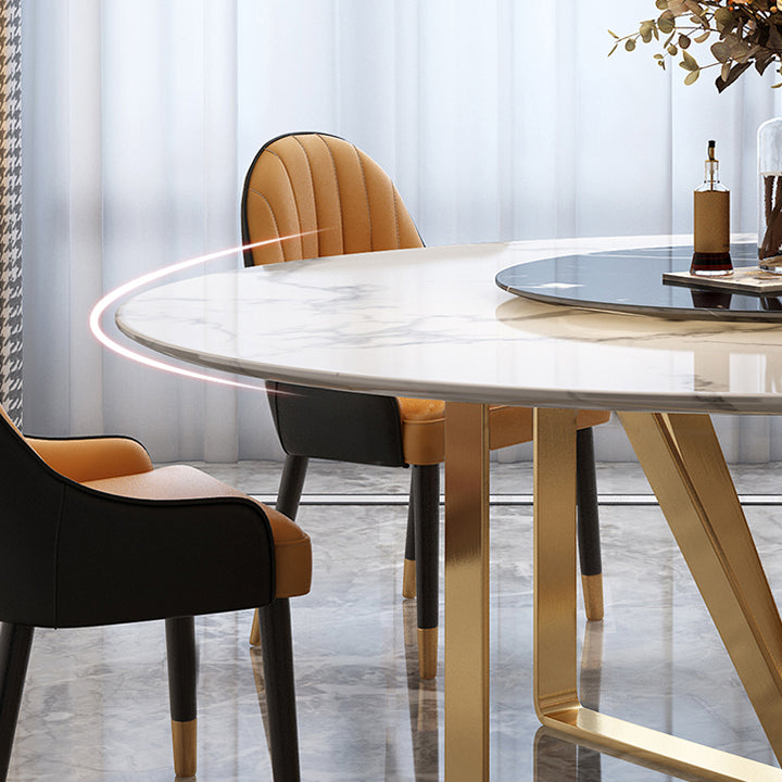Round Furniture Luxury Style Marble Double Pedestal Dinner Table with Turntable Clearhalo ' dining_table' 'Dining Tables & Seating' 'Dining Tables' 'furn' 'furn_dining_table' 'Furniture' 'furniture_dining_table' 'Kitchen & Dining Furniture' 'kitchen&dining_furn' 'kitchen' 'kitchen_dining_table' 4287772
